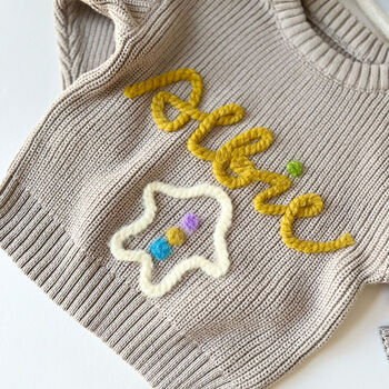 Personalised Kids’ Cotton Jumper With Name And Gingerbread Man Hand Felted, 3 of 5