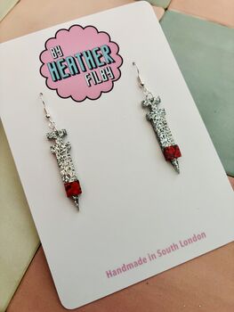 Syringe Glitter Resin Earrings / Alternative Style Jewellery / Gift For Nurses And Doctors Shimmering Medical Jewellery, 4 of 7