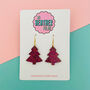 Red Wine / Hot Pink And Gold Glitter Christmas Tree Earrings Small And Large, thumbnail 2 of 2