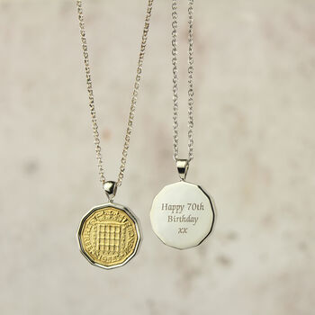 Personalised 70th Birthday Threepence Coin Necklace, 2 of 9