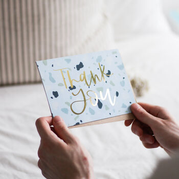 Blue Terrazzo 'Thank You' Gold Foil Card, 2 of 2