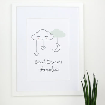 Sweet Dreams Cloud Nursery New Baby Print, 4 of 12