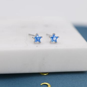 Aquamarine Blue Cz Star Stud Earrings Sterling Silver, 2 of 10