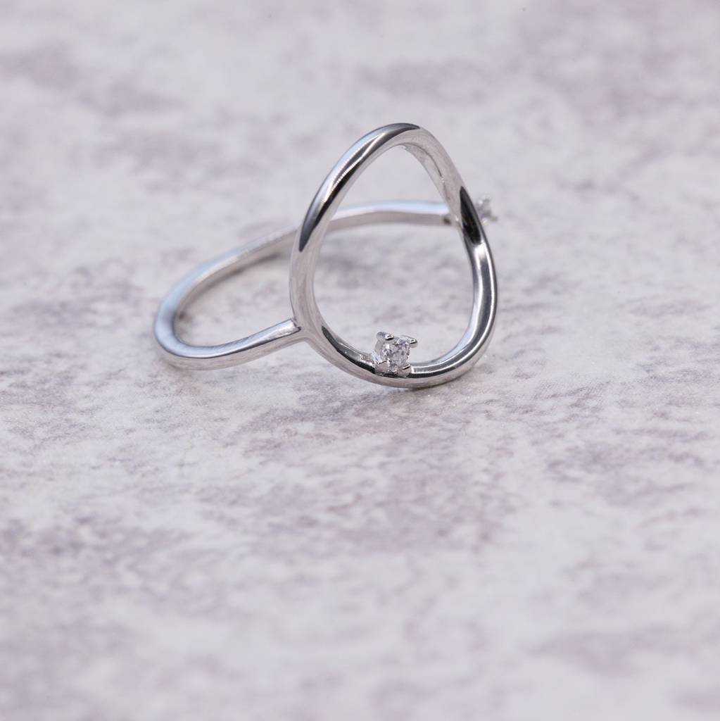 sterling silver circle ring with single diamante by attic ...