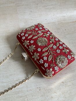 Red Handcrafted Raw Silk Clutch Bag, 8 of 10