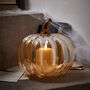 Amber Glass Pumpkin Decoration With LED Pillar Candle, thumbnail 1 of 3