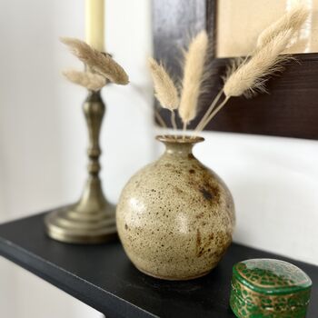 Olive Green / Brown Vintage Stoneware Bud Vase, 4 of 6