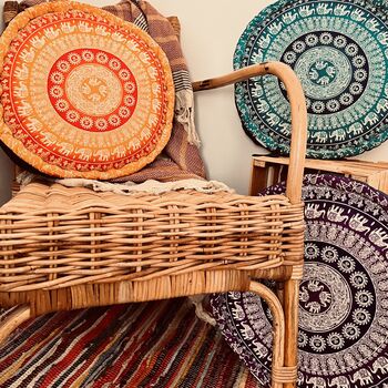 Hand Printed Elephant Mandala Floor Yoga Cushion, 3 of 8