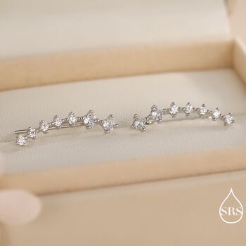 Sterling Silver Ear Crawler Earrings With Sparkly Cz Crystals, 4 of 12