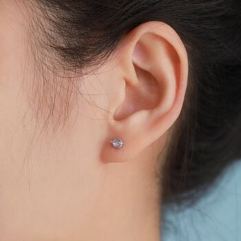 Sterling Silver Moonstone Planet Screw Back Earrings, 2 of 11