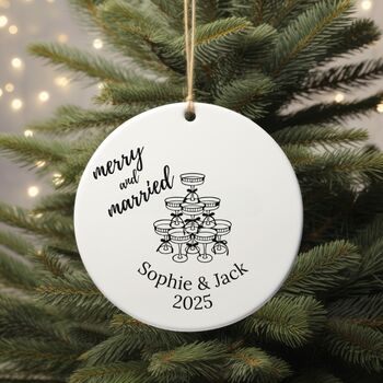 Personalised Merry And Married Ornament – Keepsake Bauble, 2 of 4