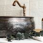 Hand Engraved Dark Copper Vessel Sink For Kitchen And Bathroom, 400 Mm Diameter, thumbnail 2 of 6