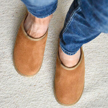 Men's Sheepskin Slip On Slippers Tan, 3 of 3