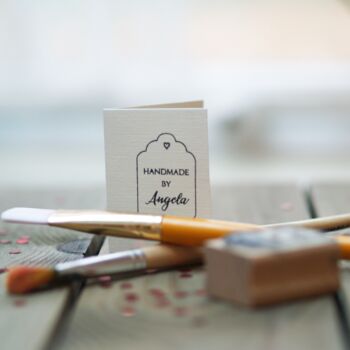 Handmade By Gift Tag Design Personalised Rubber Stamp, 2 of 3