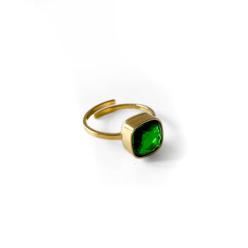 18k Gold Plated Adjustable Ring With Green Stone Ring, 3 of 3