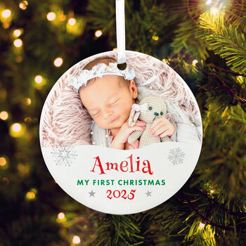 My First Christmas Photo Ceramic Disc Hanging Decoration Bauble + Gift Box, 5 of 5