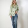Green Silk Satin Plain Long Sleeve Loose Shirt, thumbnail 1 of 6