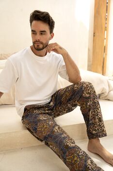 Men's Purple Batik Cotton Trousers, 3 of 8
