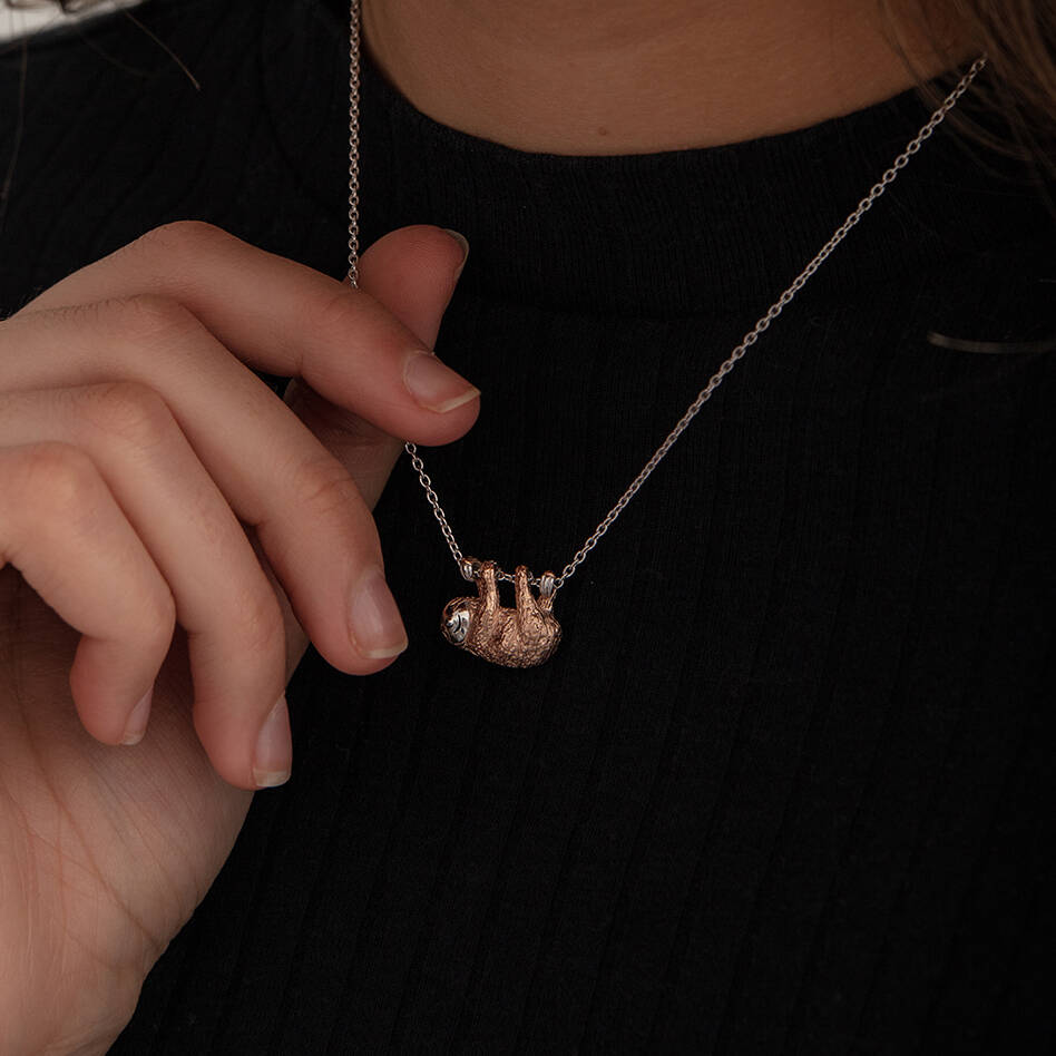 rose gold sloth necklace