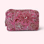 Xl Toiletry Bag | Quilted Cotton Large Wash Bag | Pink And Red Flower Block Print, thumbnail 1 of 5