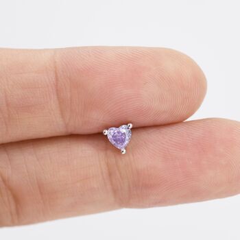 Sterling Silver Tiny Alexandrite Purple Blue Cz Heart Stud Earrings, 4 of 12
