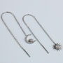 Sterling Silver Sparkly Moon And Star Threader Earrings, thumbnail 3 of 7