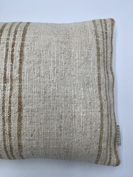 Oblong, Natural, Hemp, Neutral, Woven, Grain Sack, Striped Cushion With Cotton Reverse Brown Multi Stripe Trio, 3 of 5