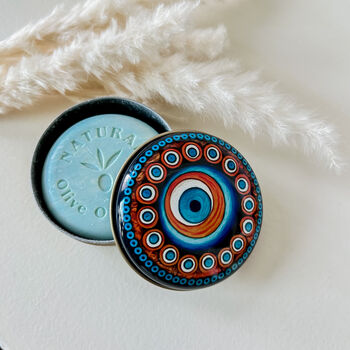 Natural Olive Oil Soap With Evil Eye Tin Gift Box, 4 of 11