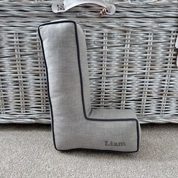 Embroidered Letter Cushion In Silver, 3 of 4