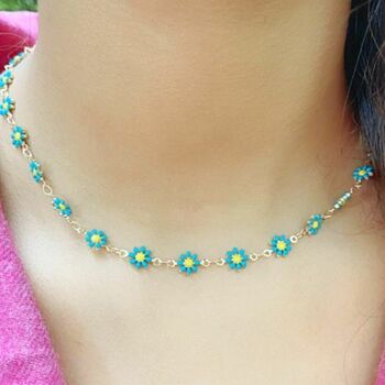 Turquoise Sun Flower Floral Choker Summer Necklace, 6 of 8