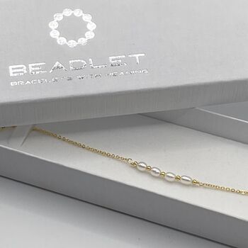 14k Gold Plated Freshwater Rice Pearl Charm Bracelet, 2 of 6