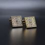 Square Pattern Gold Cufflinks Gift For Men 316 L Stainless Steel Vintage Accessory, thumbnail 6 of 6