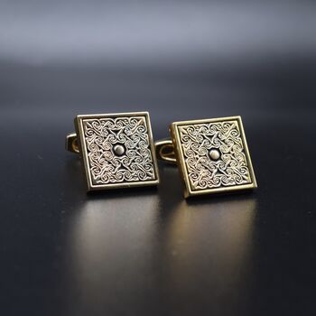 Square Pattern Gold Cufflinks Gift For Men 316 L Stainless Steel Vintage Accessory, 6 of 6