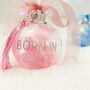 Personalised 'Born In' Pink Feather Filled Glass Bauble, thumbnail 1 of 4