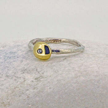 Sterling Silver Pebble Ring Set With Diamond, 2 of 3