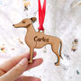 Personalised Greyhound Dog Wooden Tree Decoration, thumbnail 5 of 5