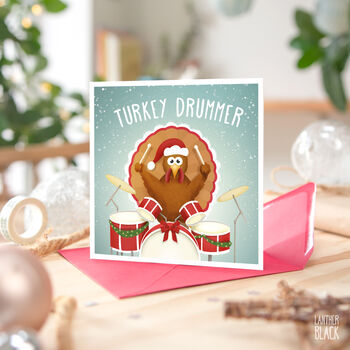 Turkey Drummer Funny Pun Christmas Card Drums Music, 4 of 4