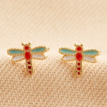 Enamel Dragonfly Stud Earrings In Gold Plating, 4 of 5