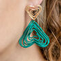Green Double Heart Wire Coil Drop Earrings, thumbnail 1 of 3