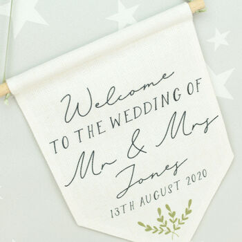 Personalised Welcome To The Wedding Hanging Flag Sign, 4 of 5