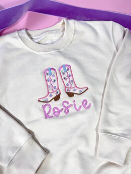 Floral Cowboy Boots Name Personalised Embroidered Sweatshirt, 3 of 4