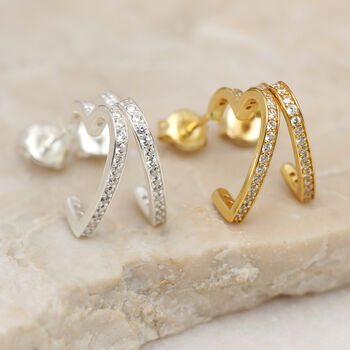 18ct Gold Plated Or Silver Crystal Heart Hoop Earrings, 3 of 7