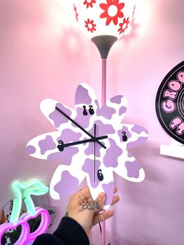 Cow Print Decorative Flower Shape Clock, 9 of 10