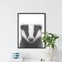 Badger A4 Wildlife Hand Drawn Art Print, thumbnail 1 of 4