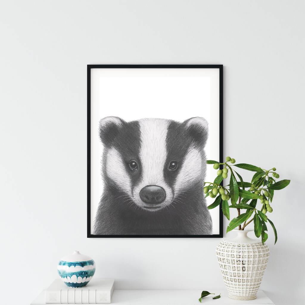 Badger A4 Wildlife Hand Drawn Art Print, 1 of 4