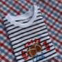 Hot Cross Bun Club Embroidered Easter Striped T Shirt, thumbnail 2 of 3