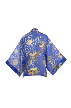 Electric Blue Dynastic Bird Print Light Weight Kimono, 5 of 5