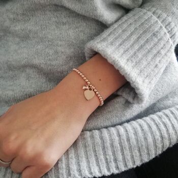 Rose Gold Ball Slider Bracelet, Engraved Rose Gold Heart, 2 of 7