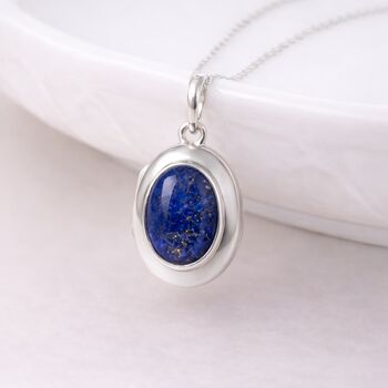 Personalised Sterling Silver Lapis Lazuli Gemstone Locket Necklace With Photos, 2 of 8