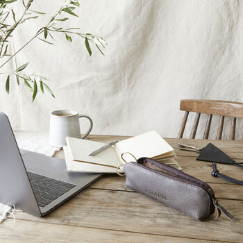Fair Trade Handcrafted Leather Slimline Pencil Case, 2 of 12